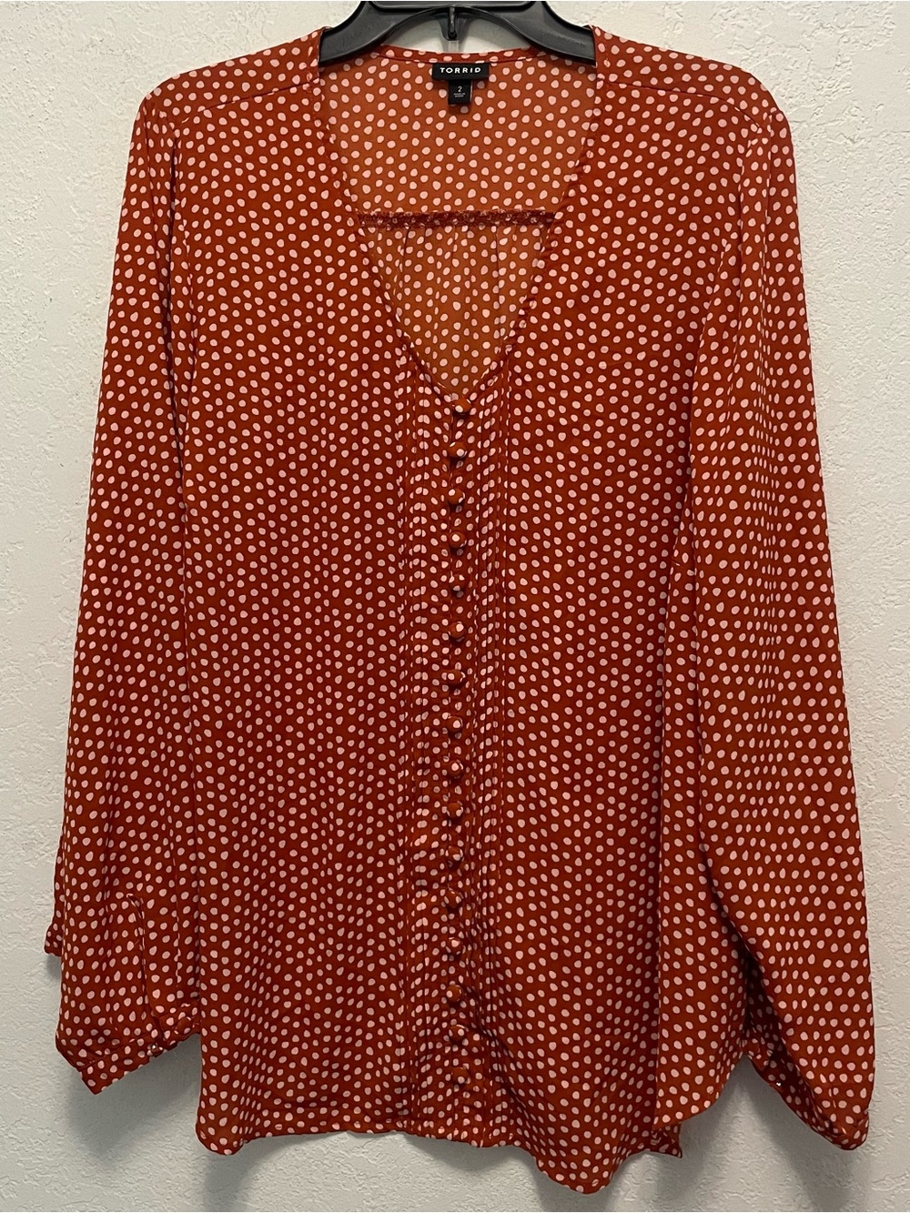 Torrid Georgette Pintuck Button-Front Blouse Burnt Orange Polka Dot Size 2X